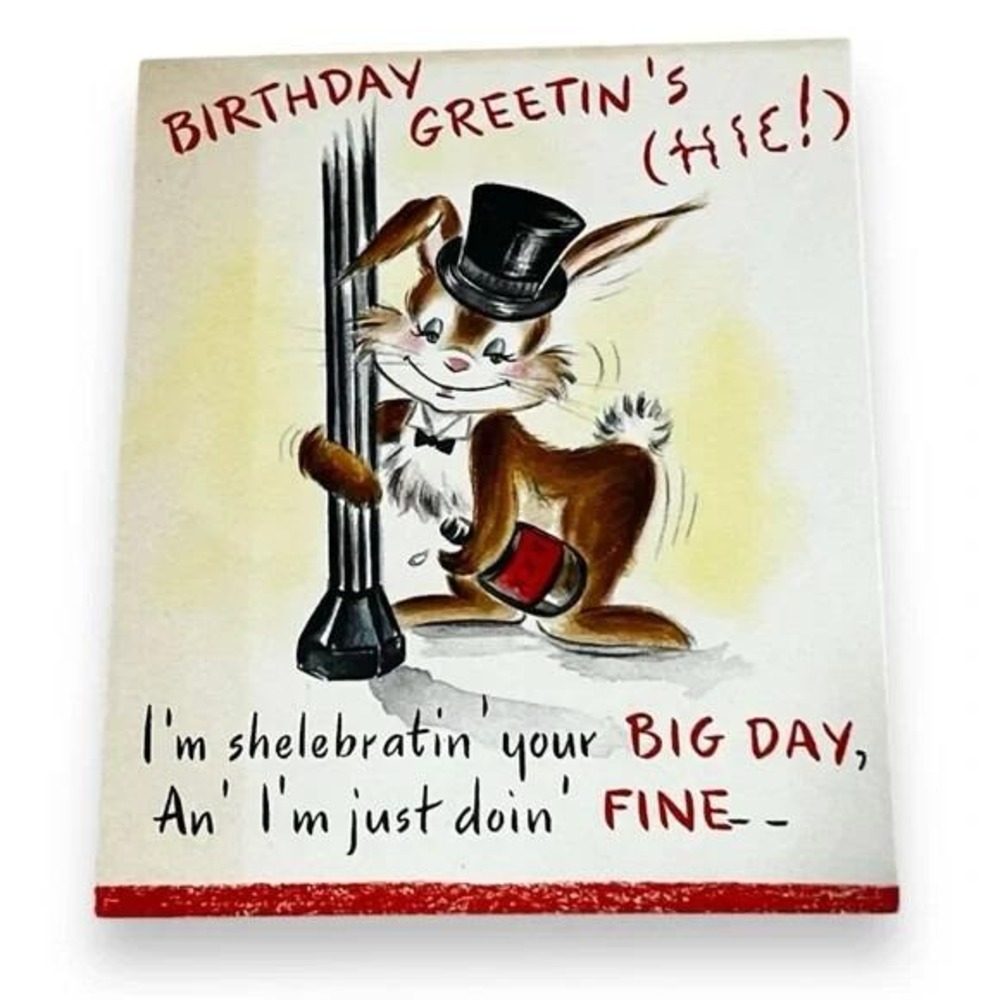 Hallmark Birthday Greetin Anthropomorphic Dressed Rabbit Vintage Card DBX